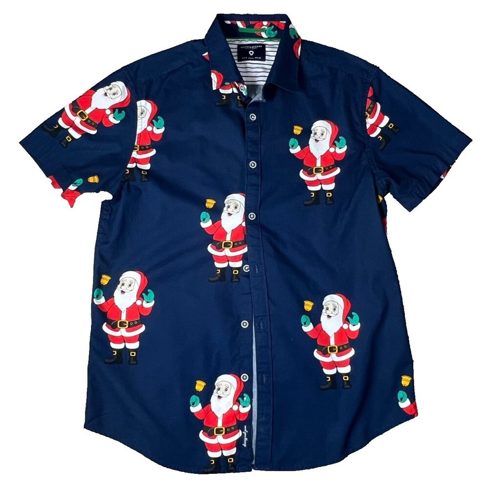 Denim & Flowers Ricky Singh Men's Santa Button-Down Christmas Shirt Size M